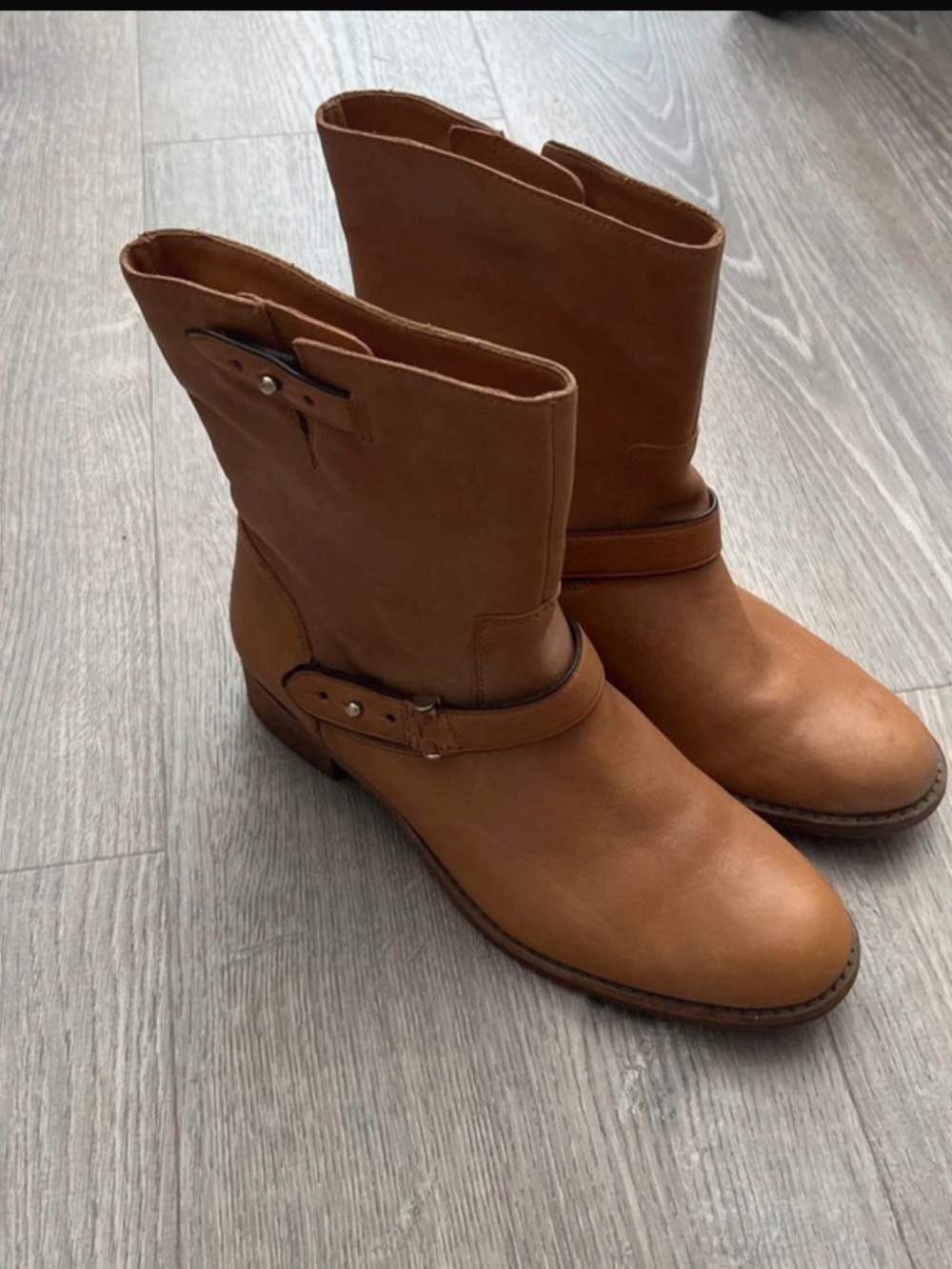 Coach Tan Leather Harness Mid-Calf Boots